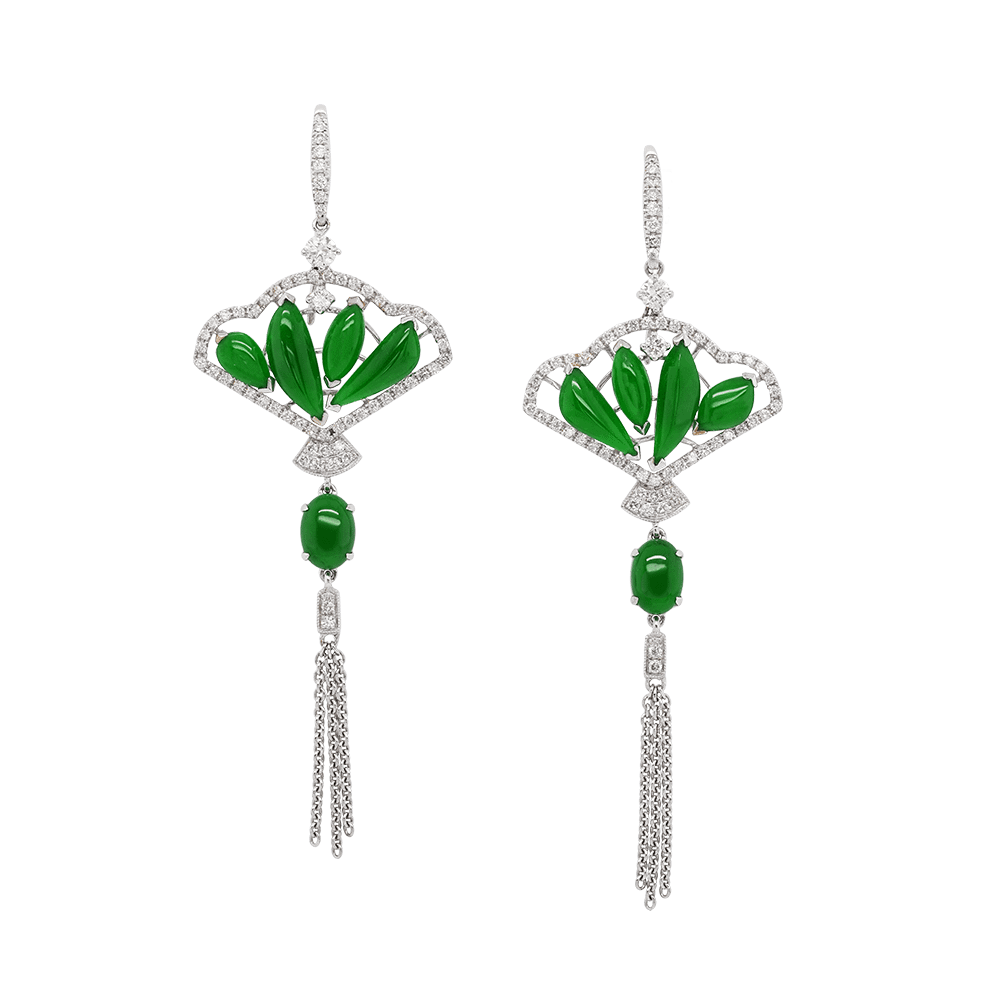 Imperial Jadeite Blossoms Dangling Earrings - On Cheong Jewellery