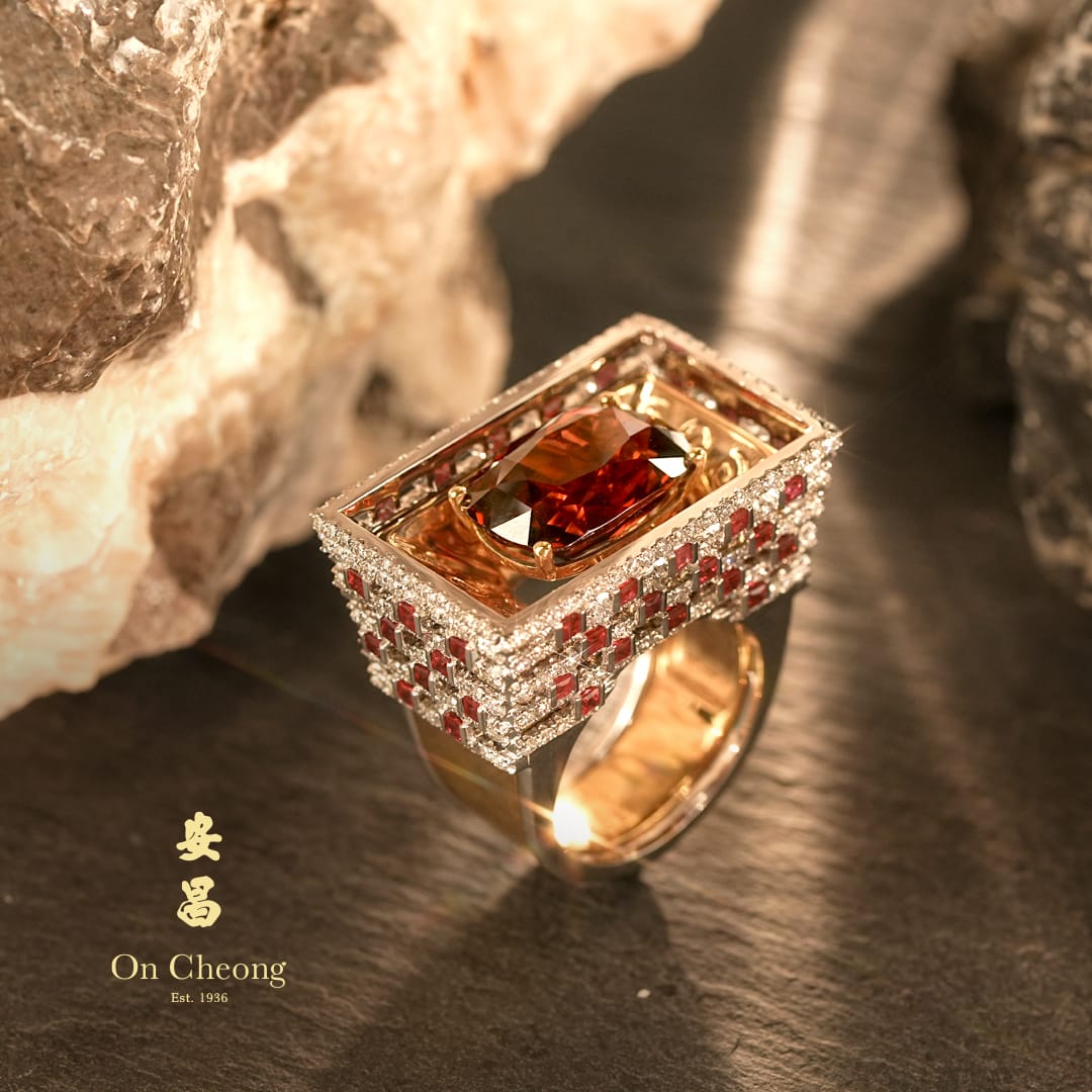 Fortress Flame Garnet Diamond Ring - On Cheong Jewellery
