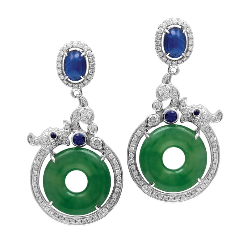 Jadeite Sapphire Diamond Earrings - On Cheong Jewellery