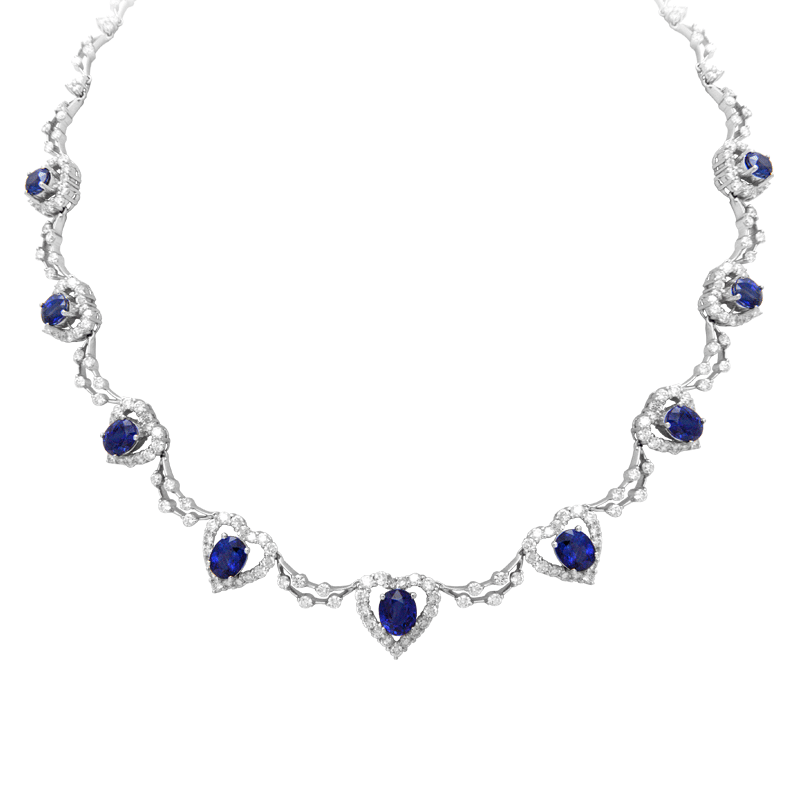 Heart to Heart Sapphire Diamond Necklace - On Cheong Jewellery