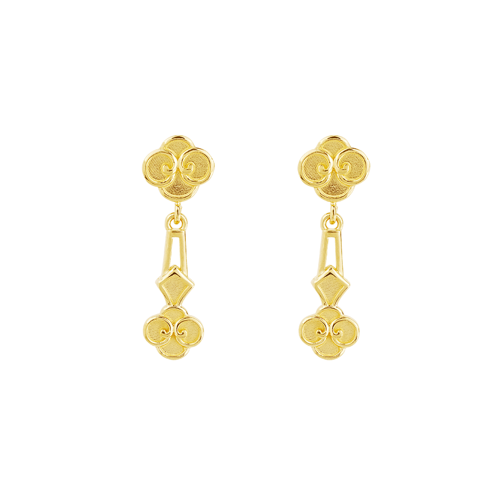 916 Gold Si Dian Jin Designer Series: JÙ Studded Dangling Earrings - On ...