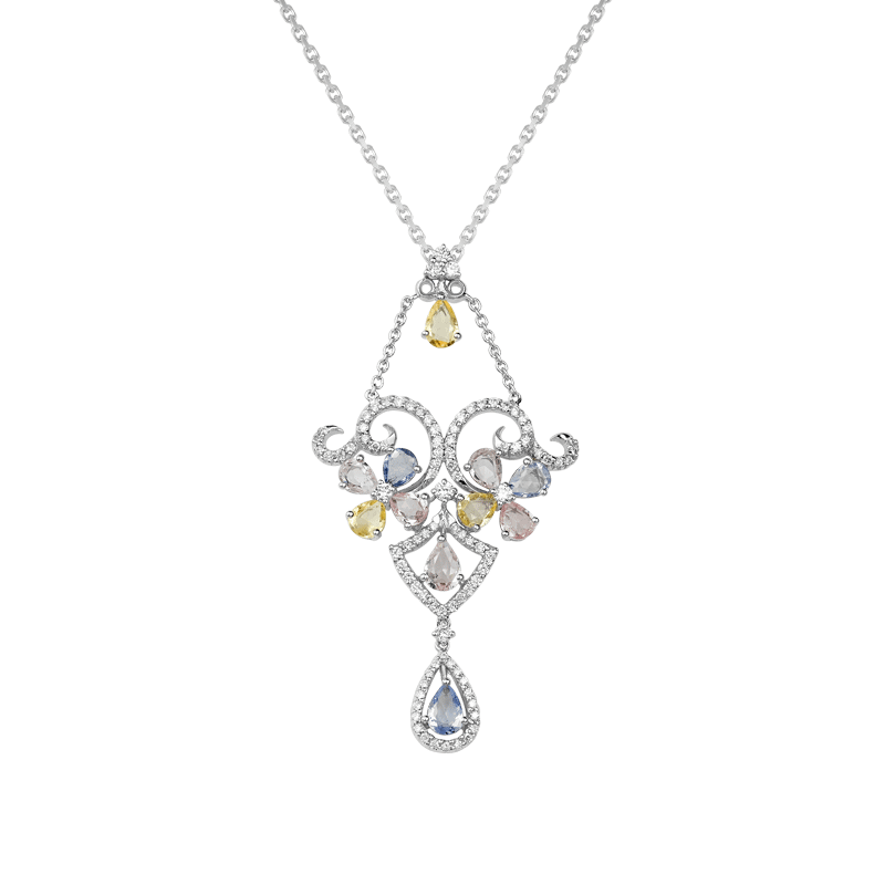 Edwardian Pastel Hues Sapphire Necklace On Cheong Jewellery