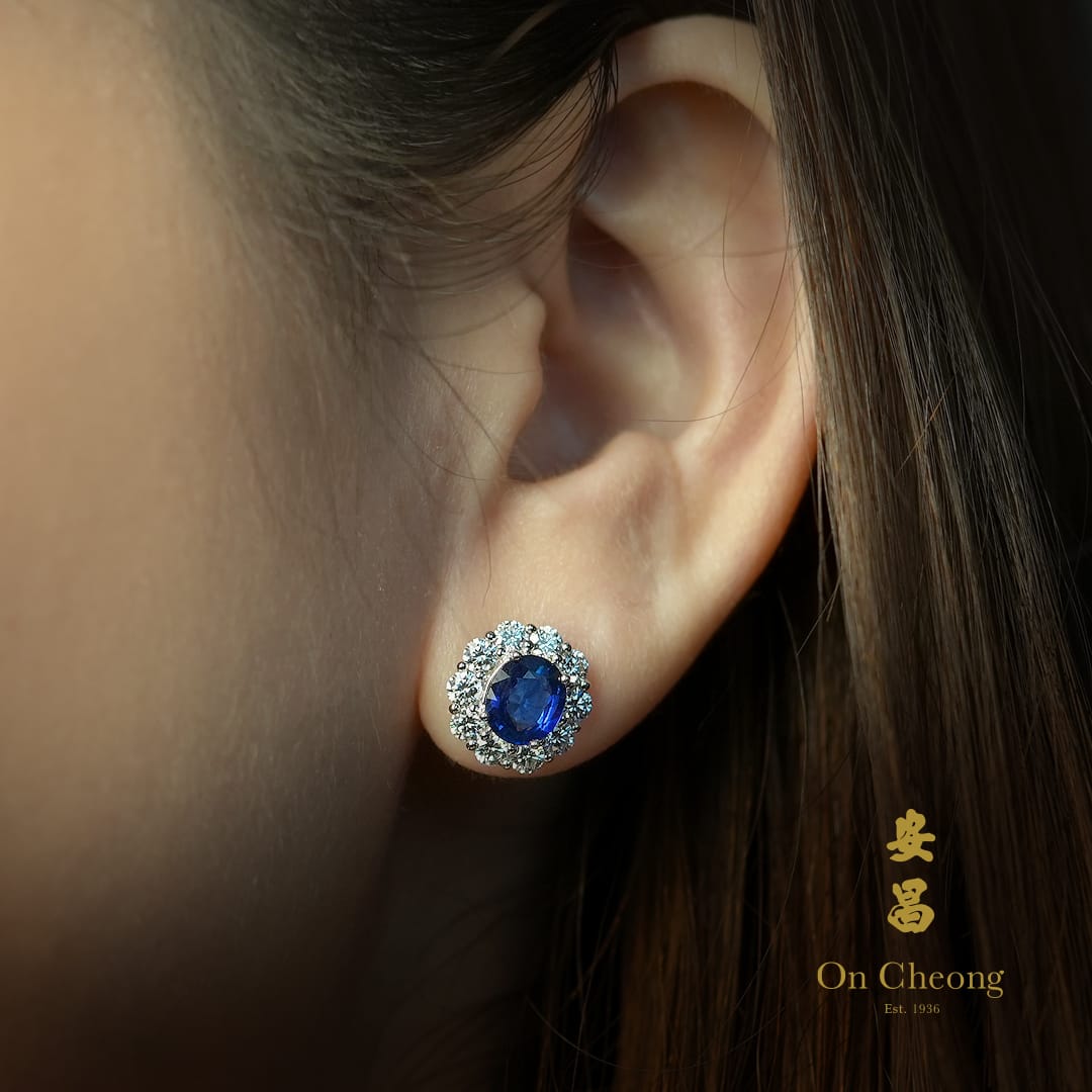 Royal Azure Sparkle Blue Sapphire Diamond Earrings