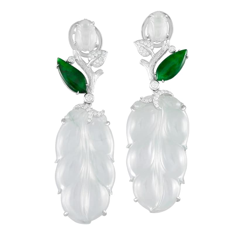 JE18725 $14,200 Desirous Jadeite Diamond Earrings
