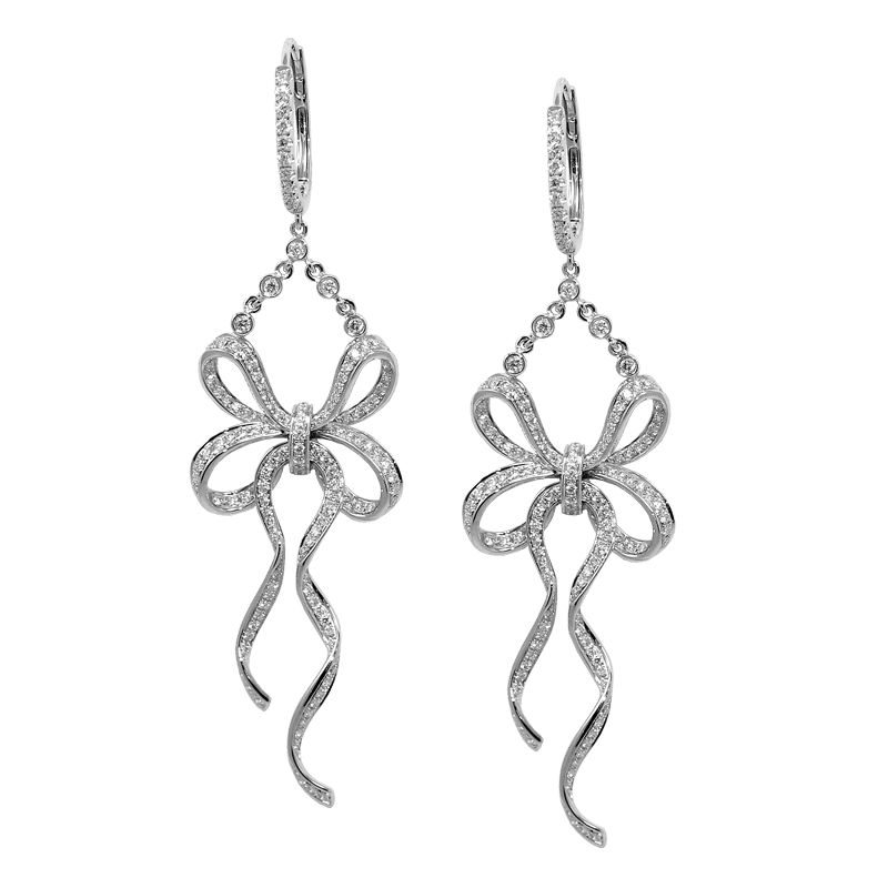 "Ribbon" Diamond Dangling Earrings On Cheong Jewellery