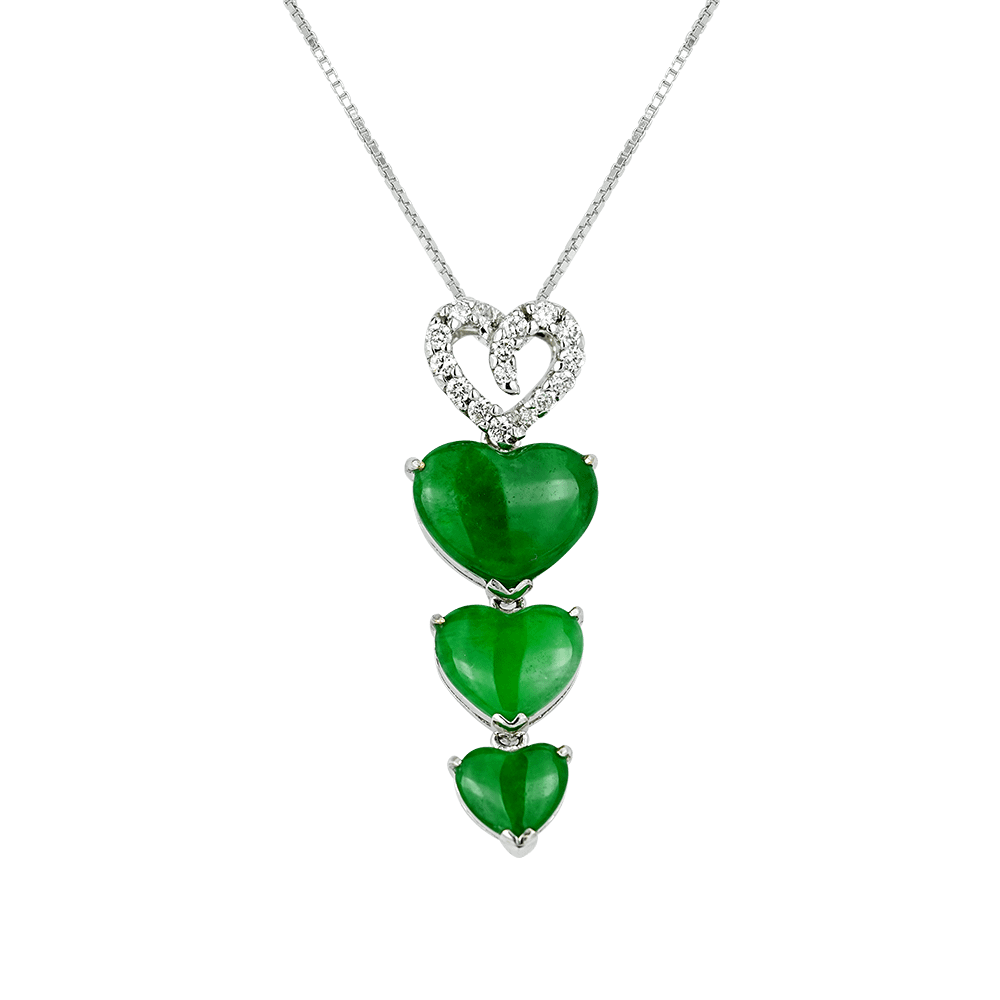 Triple Hearts Jadeite Diamond Pendant