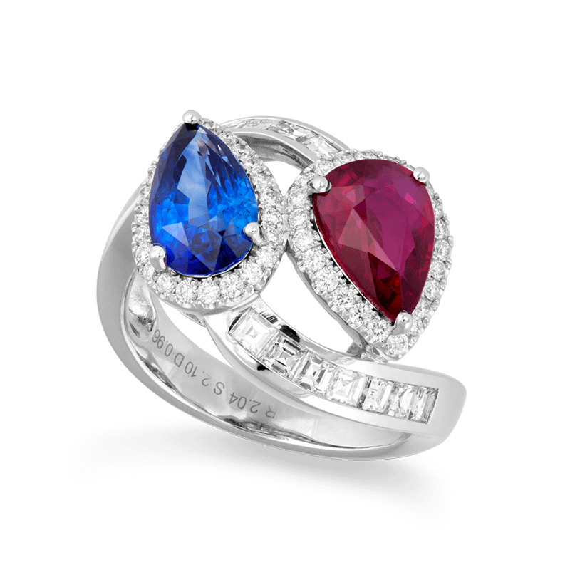 Bypass Ruby Sapphire Diamond Ring
