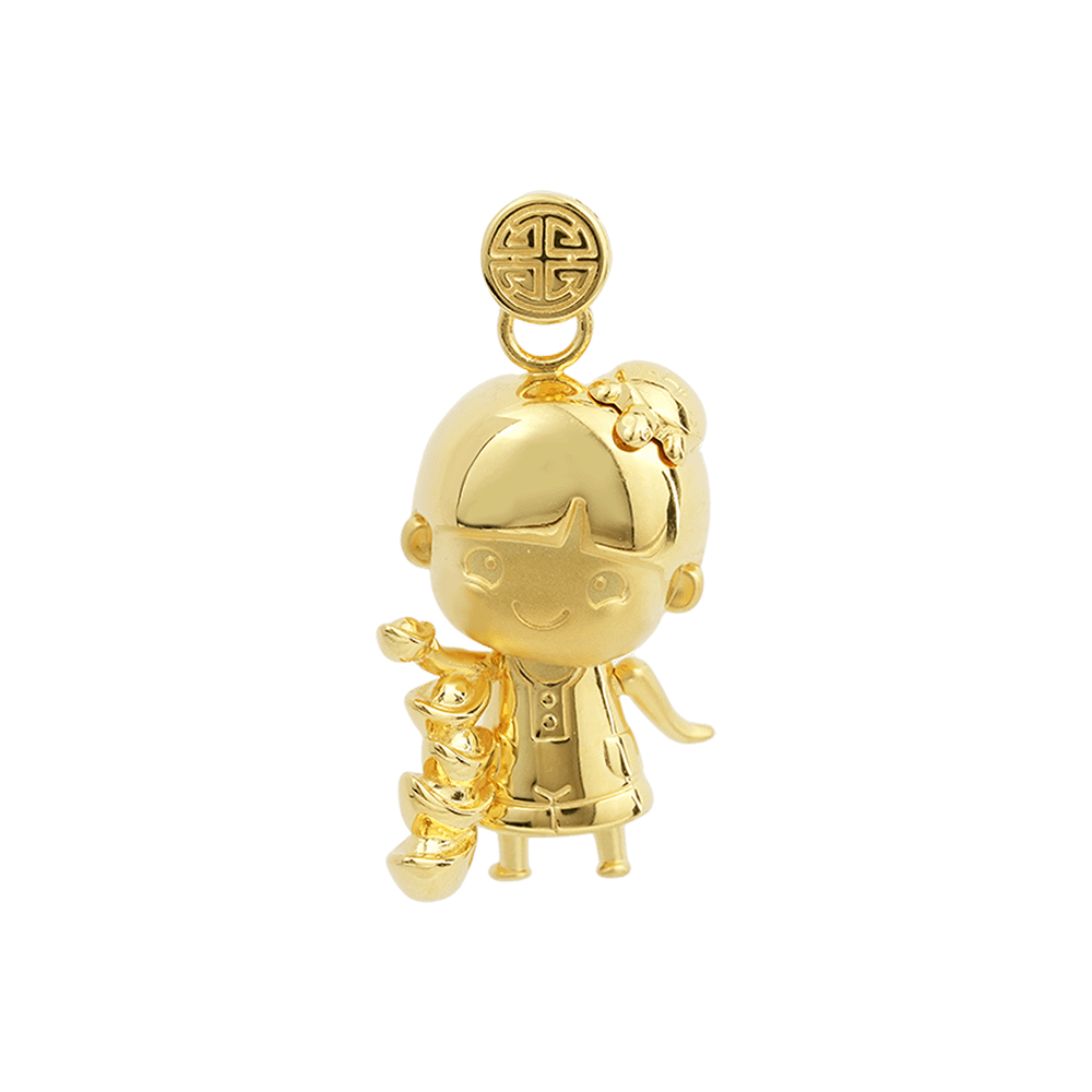 916 黄金吊饰系列 — 抱元宝的红龟粿男孩
