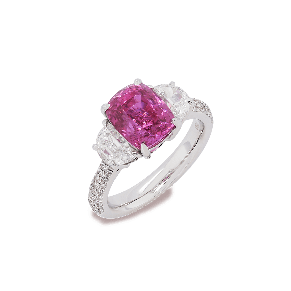 Fuchsia Flame Pink Sapphire Diamond Ring