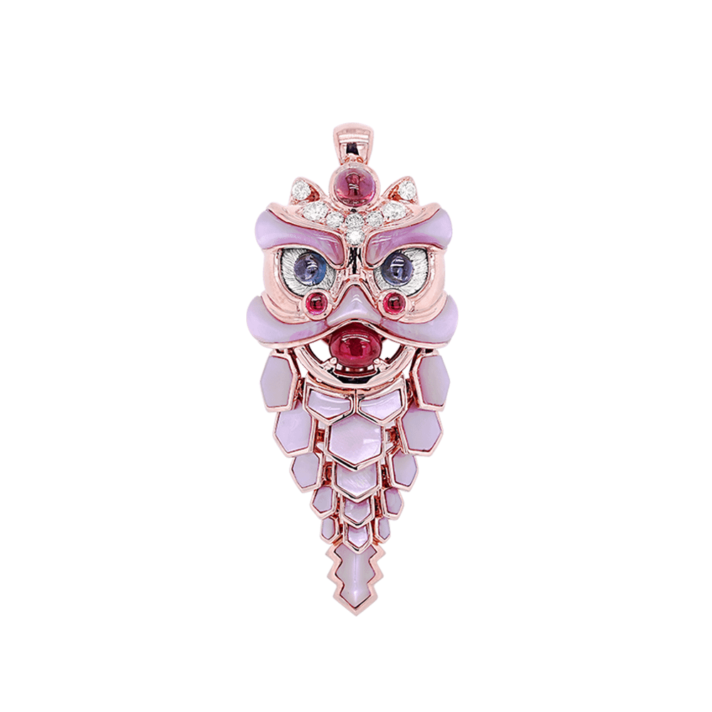 设计师系列之鱼狮禄兽II吊坠 (粉红白贝母)
