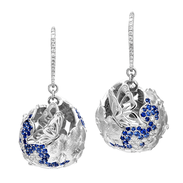 “Mystical Garden” Blue Sapphire Diamond Earrings