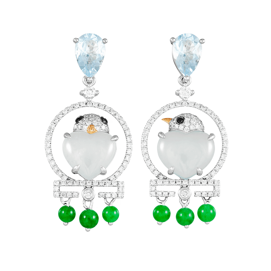 "Memento" Jadeite Aquamarine Diamond Earrings