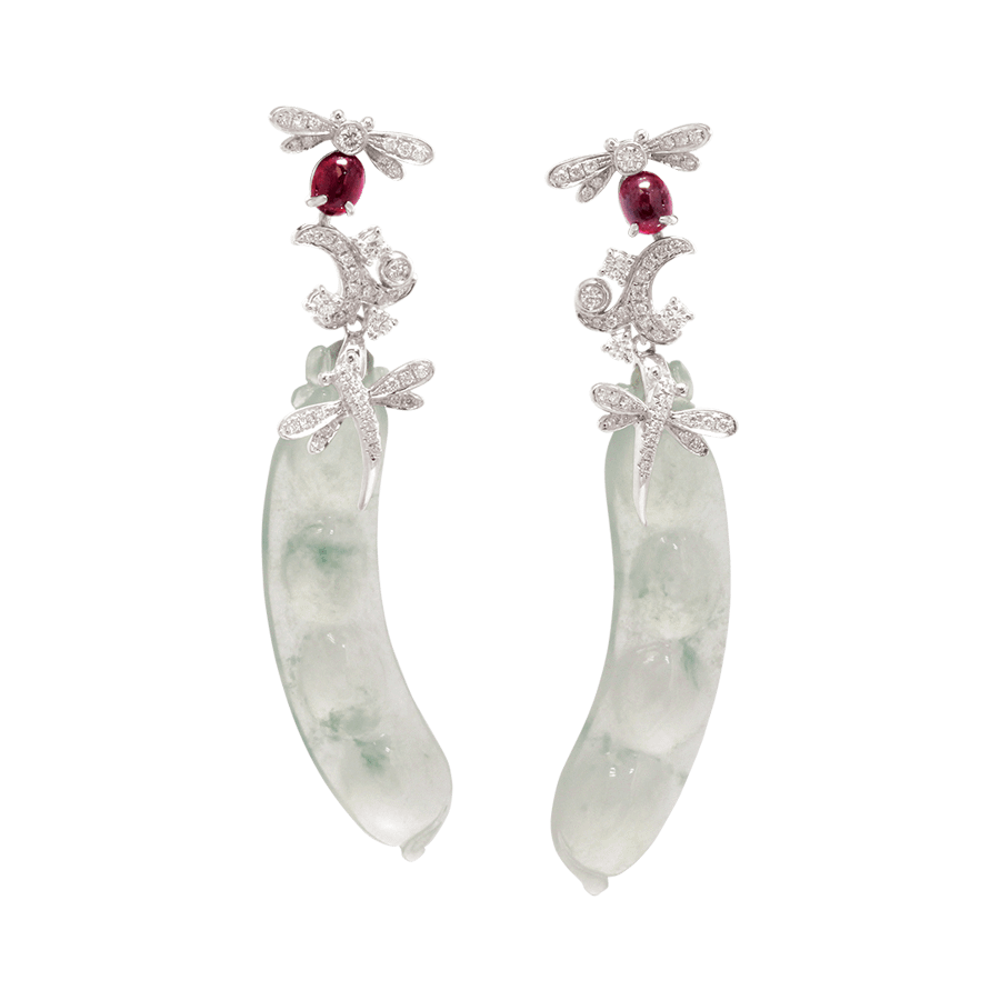 四季平安翡翠红宝石钻石耳坠