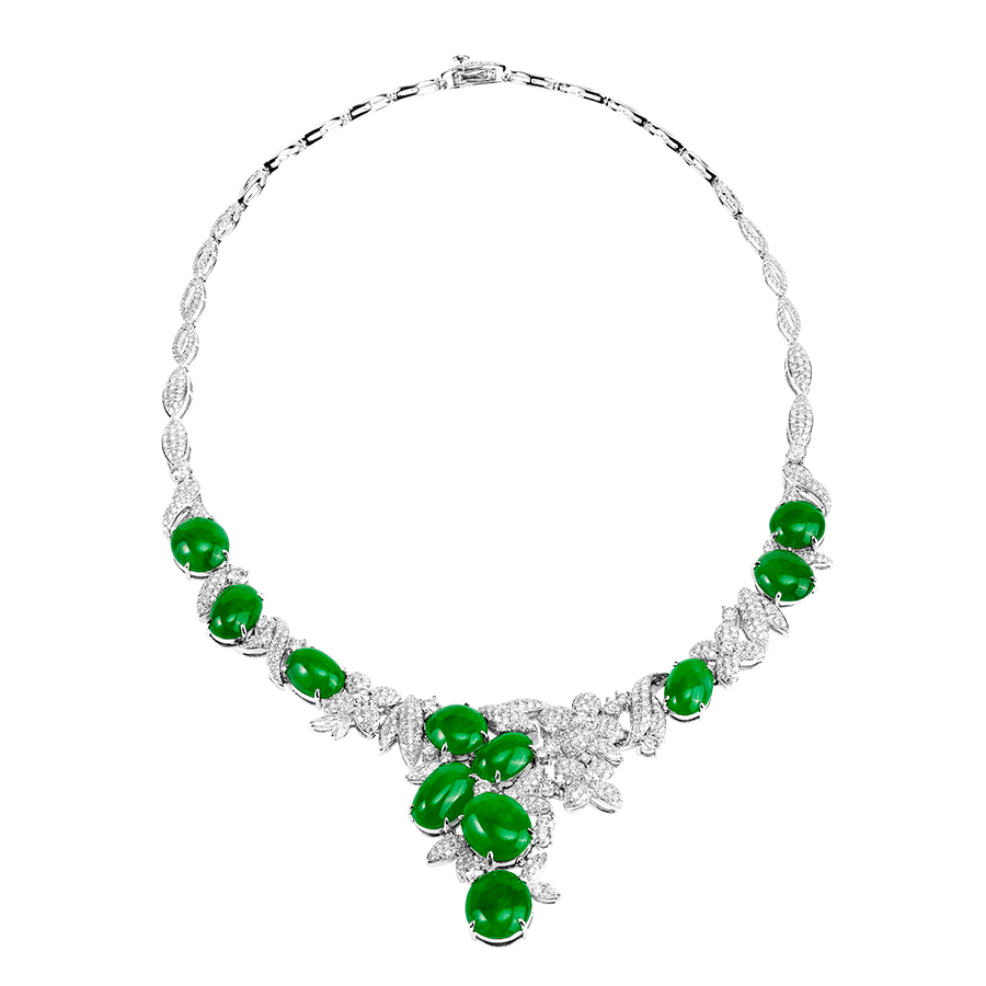 设计师系列: 橄榄翡翠钻石项链
